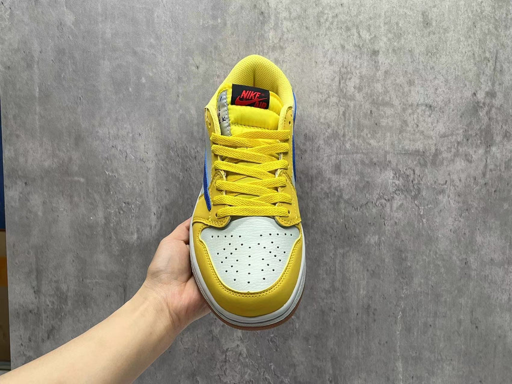 Air Jordan 1 White‑Yellow Reverse Swoosh 8.0 Sneakers