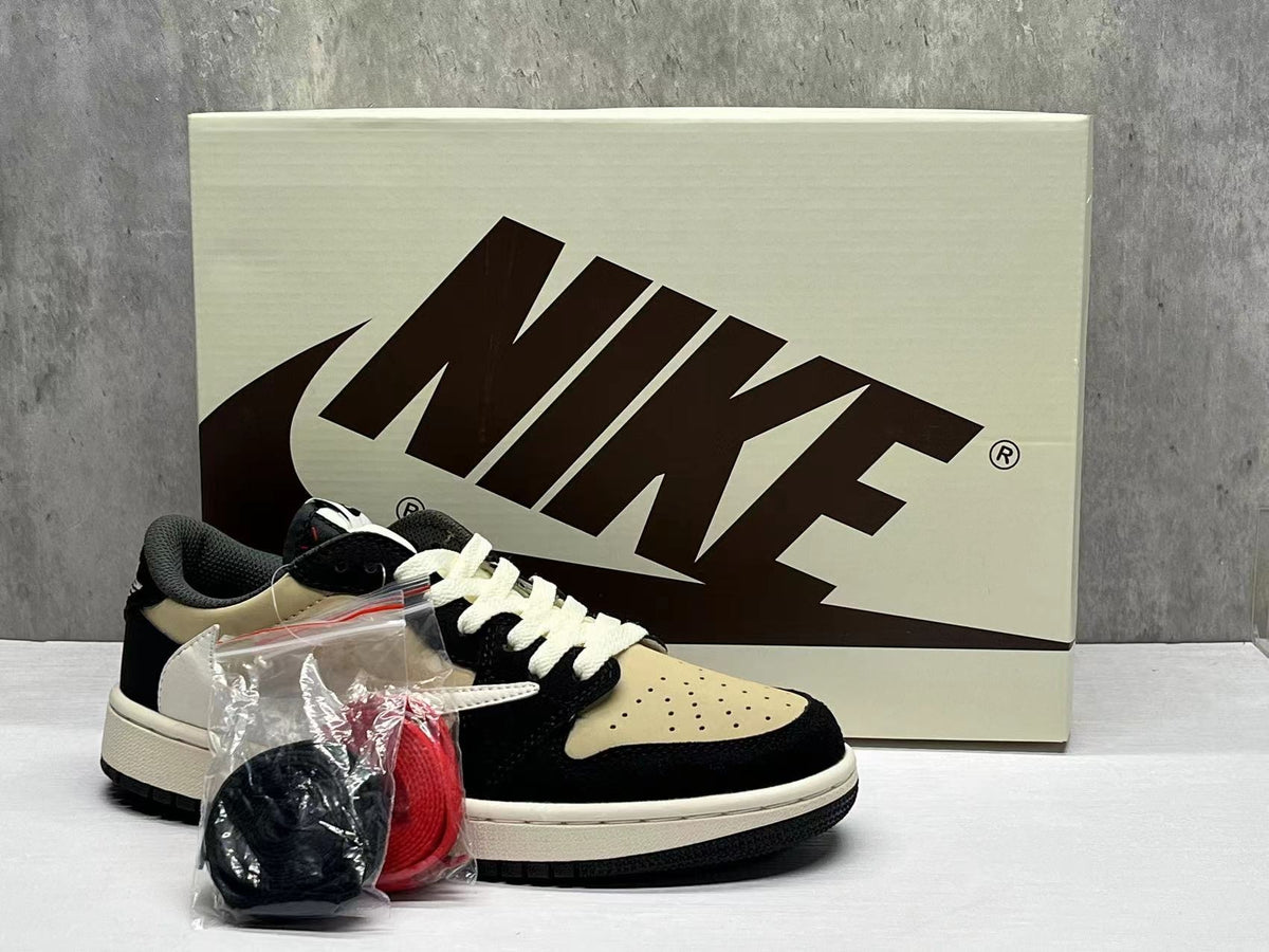 Air Jordan 1D Beige Black Reverse Swoosh Sneakers