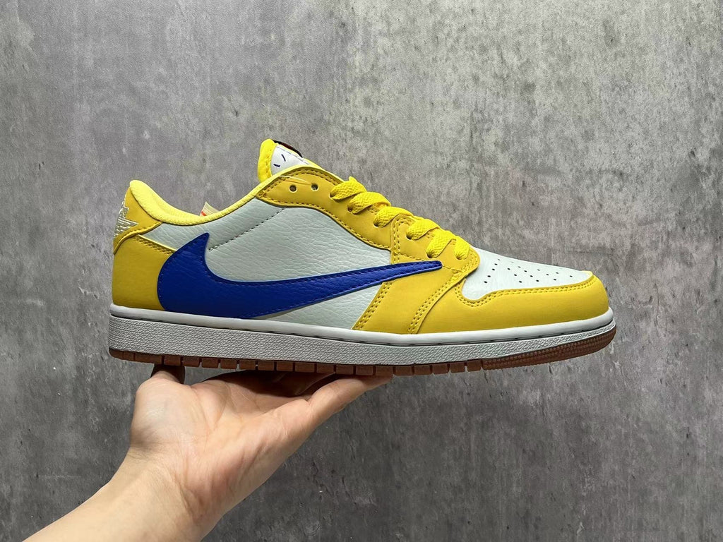 Air Jordan 1 White‑Yellow Reverse Swoosh 8.0 Sneakers