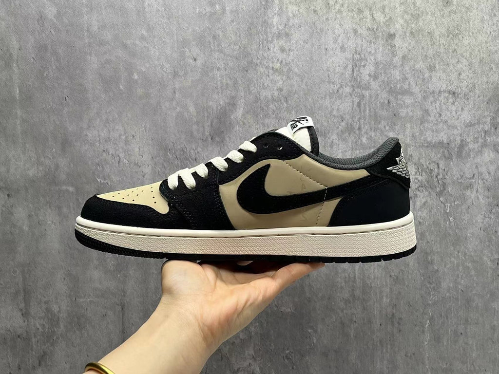 Air Jordan 1D Beige Black Reverse Swoosh Sneakers