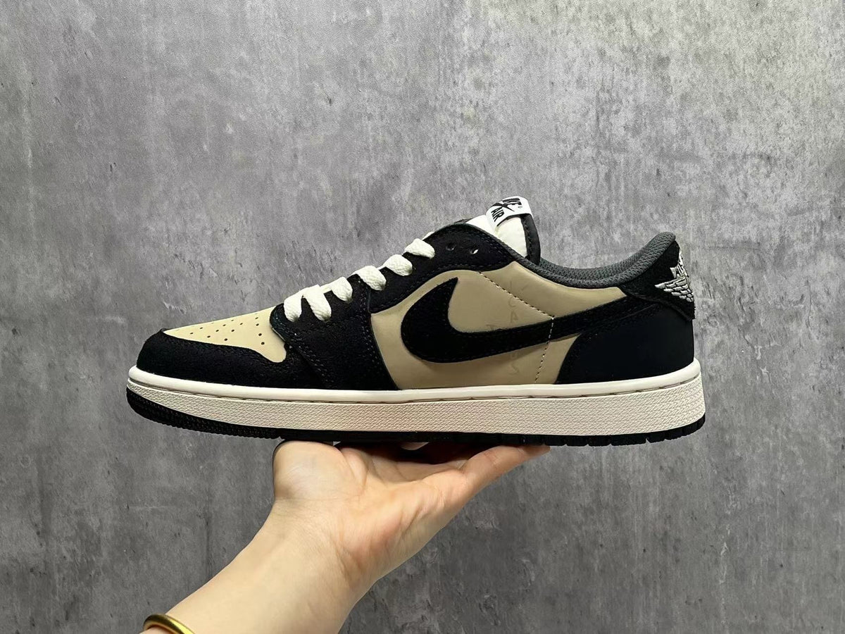 Air Jordan 1D Beige Black Reverse Swoosh Sneakers