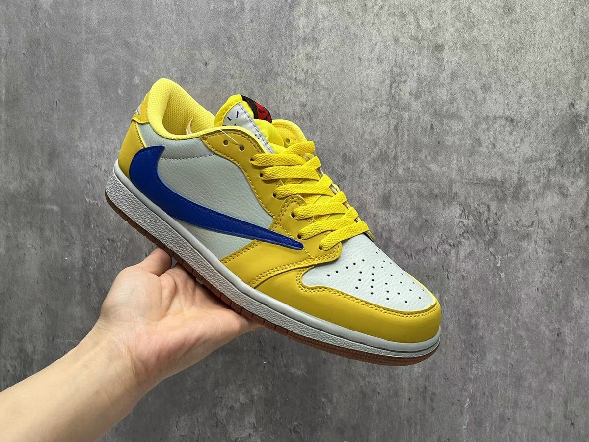 Air Jordan 1 White‑Yellow Reverse Swoosh 8.0 Sneakers